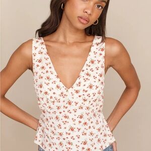 Reformation Cream Floral Vireo Top V-Neck Blouse